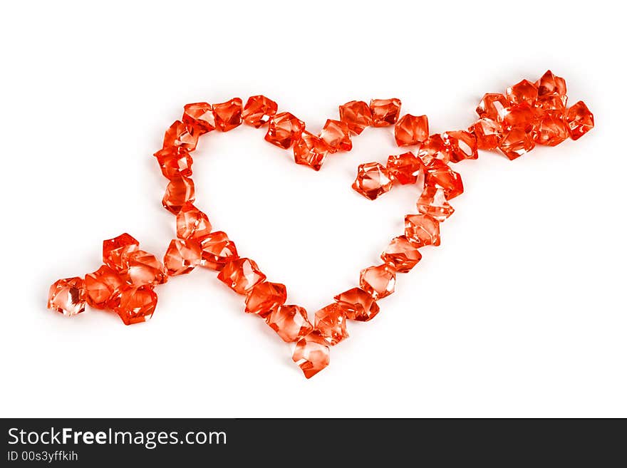 Red glass stone heart on white