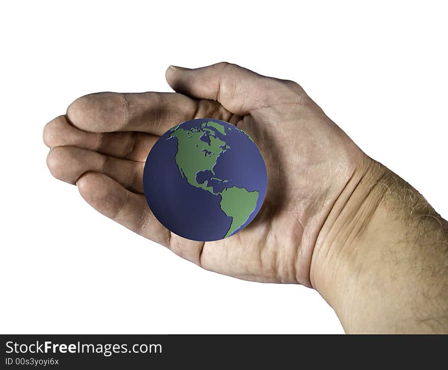 An image showing the earth cradled in an old hand. An image showing the earth cradled in an old hand