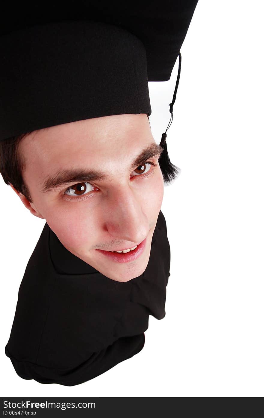 Portrait of a young man in an academic gown. Education background. Portrait of a young man in an academic gown. Education background.