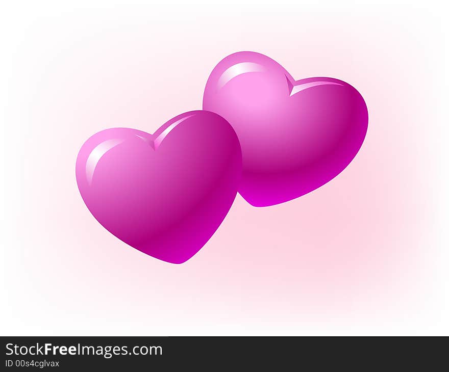 Illustration of two loving pink hearts. Illustration of two loving pink hearts.