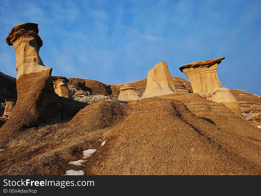 Different shapes of hoodoos in Drumheller Alberta