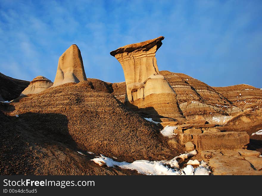 Different shapes of hoodoos in Drumheller Alberta