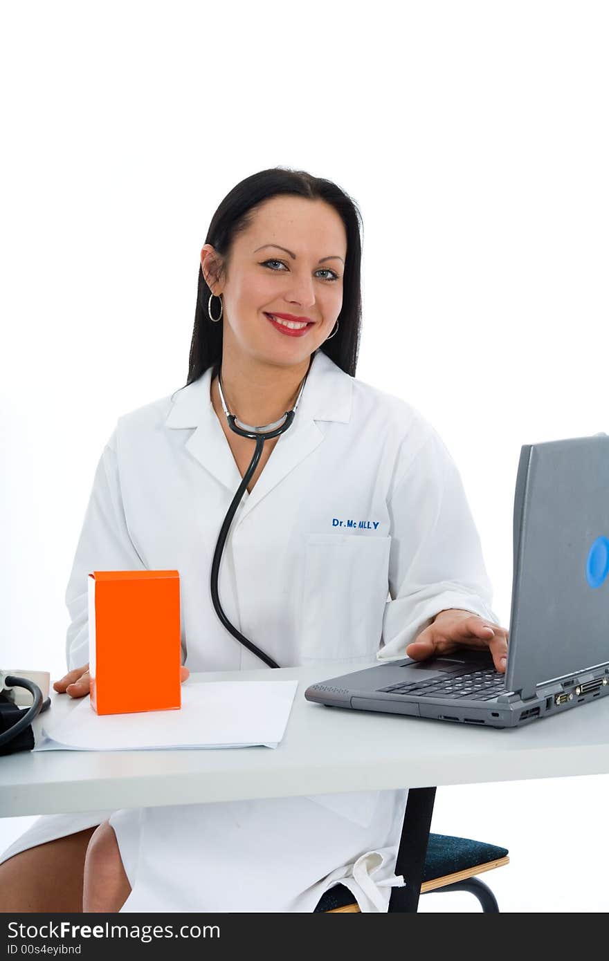 Young doctor with stethoscope on isolated background