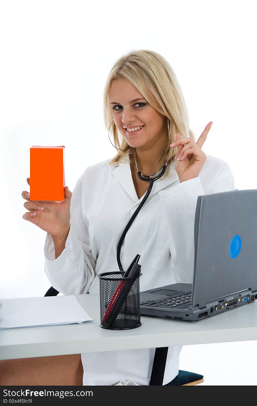 Young doctor with stethoscope on isolated background