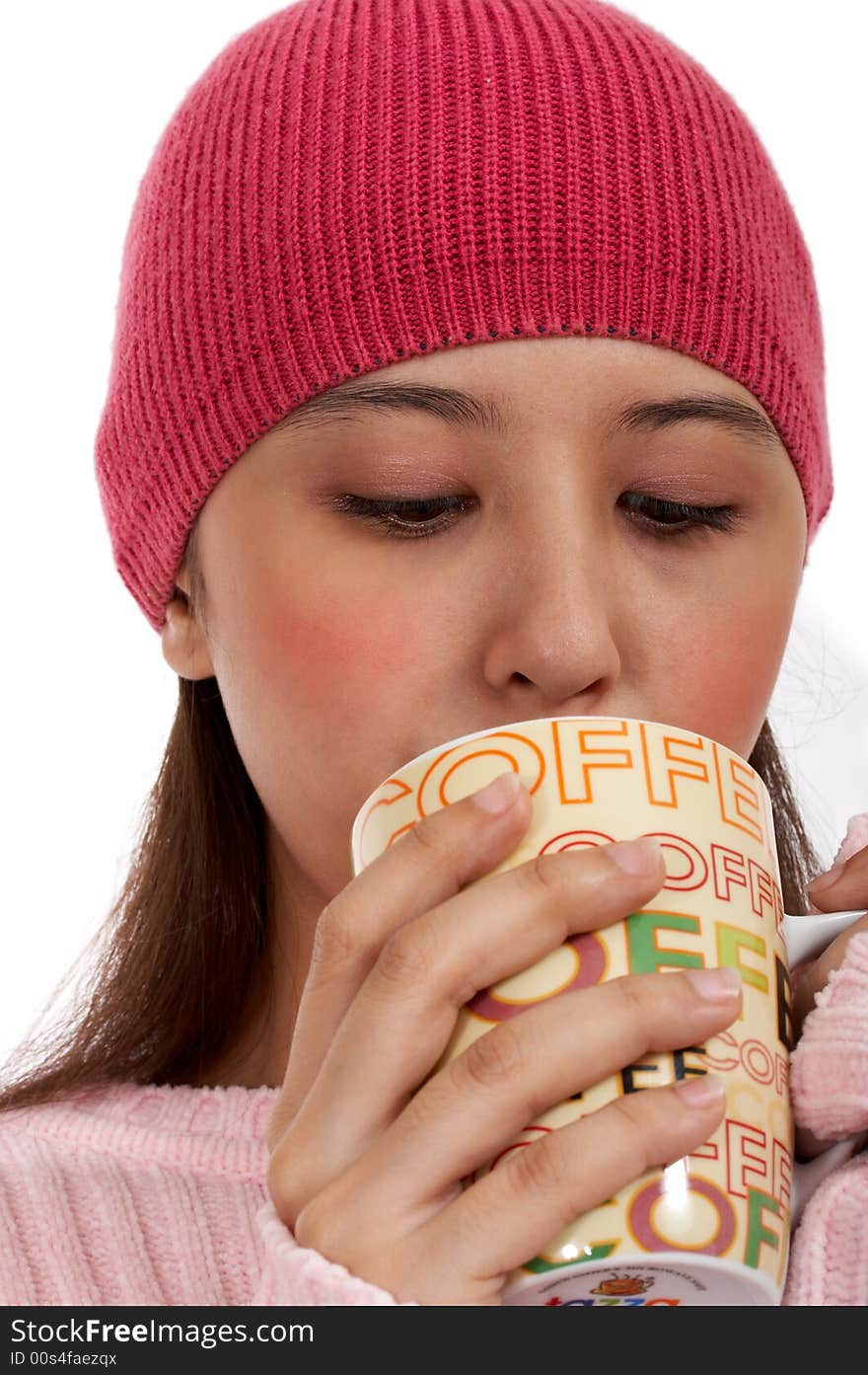 Female girl sipping a coffee