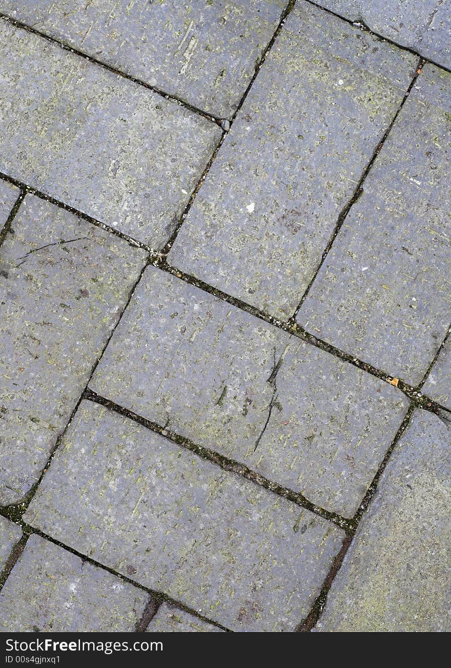 Detail of well-used block paving.