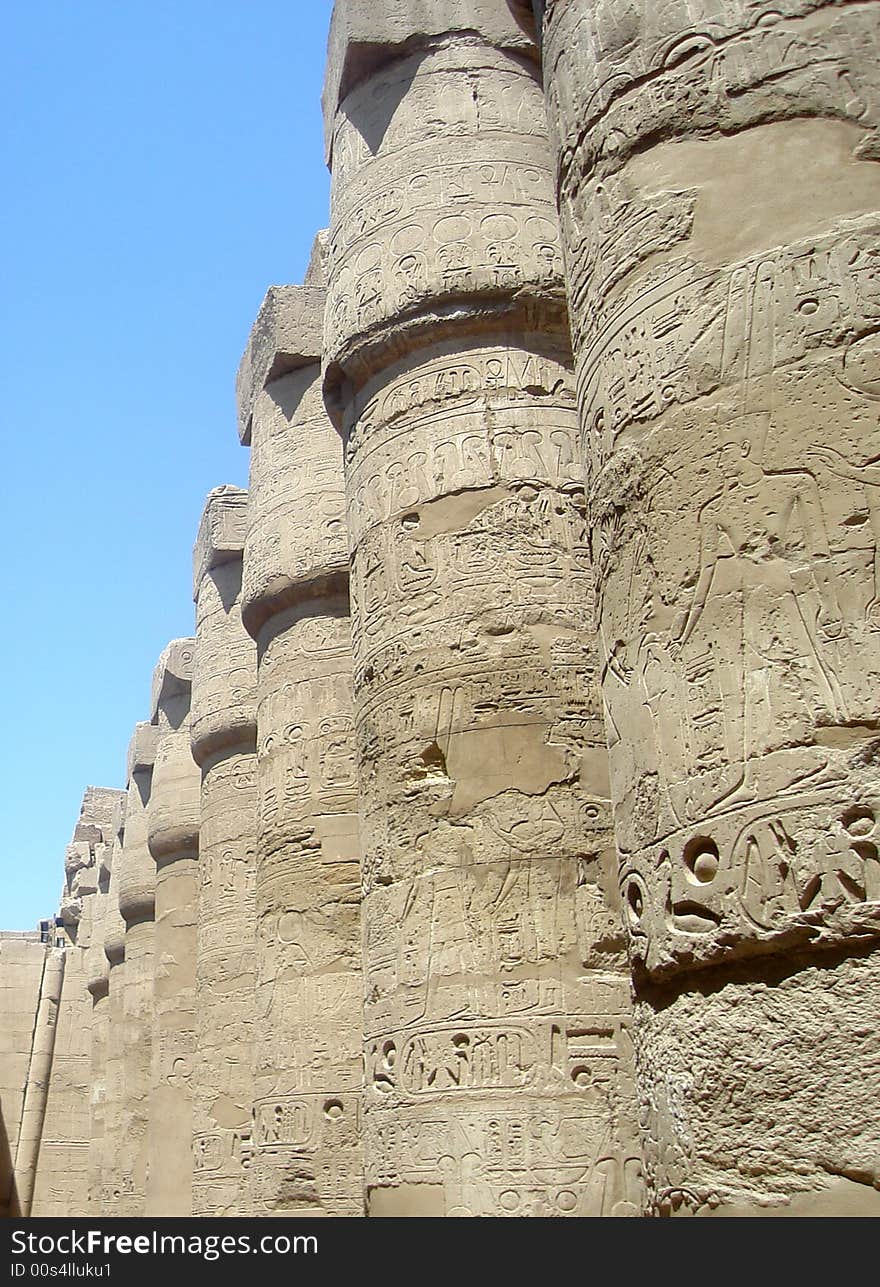 Ancient Egyptian pillars in Karnak Temple in Luxor. Ancient Egyptian pillars in Karnak Temple in Luxor