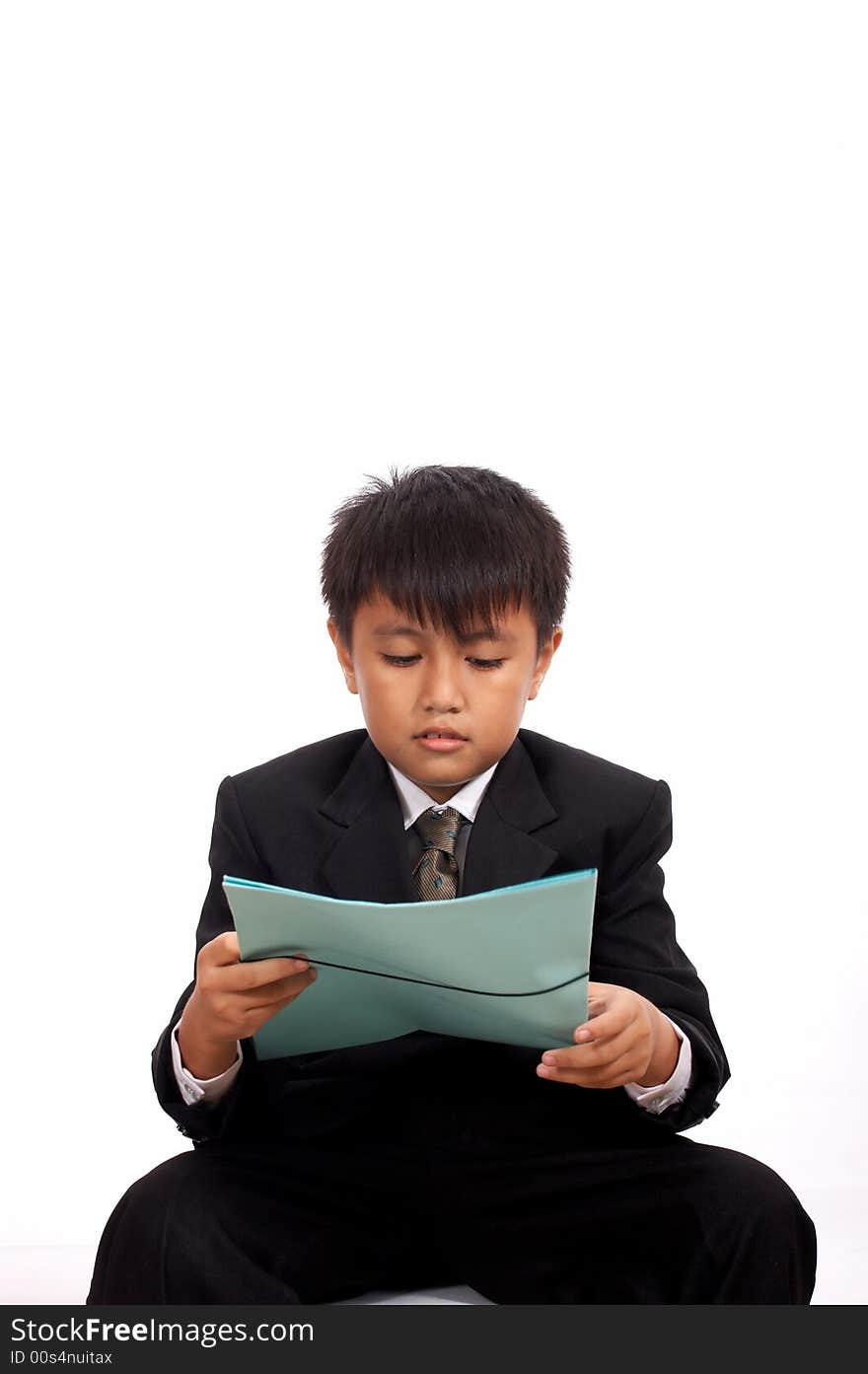 Handsome young teacher sitting - holding blue folder