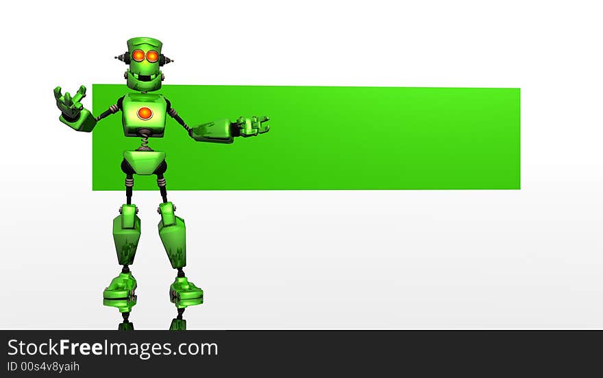 Green Robot with blank logo banner. Green Robot with blank logo banner