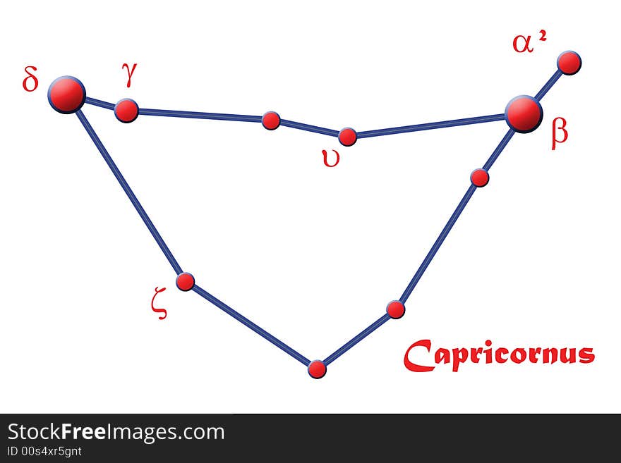 It's the constellation of capricornus, blue and red. There are the big and the small stars, the greek letters to indicate them, and the text Capricornus. The letters and the text can be easily deleted if you do not like it!. It's the constellation of capricornus, blue and red. There are the big and the small stars, the greek letters to indicate them, and the text Capricornus. The letters and the text can be easily deleted if you do not like it!