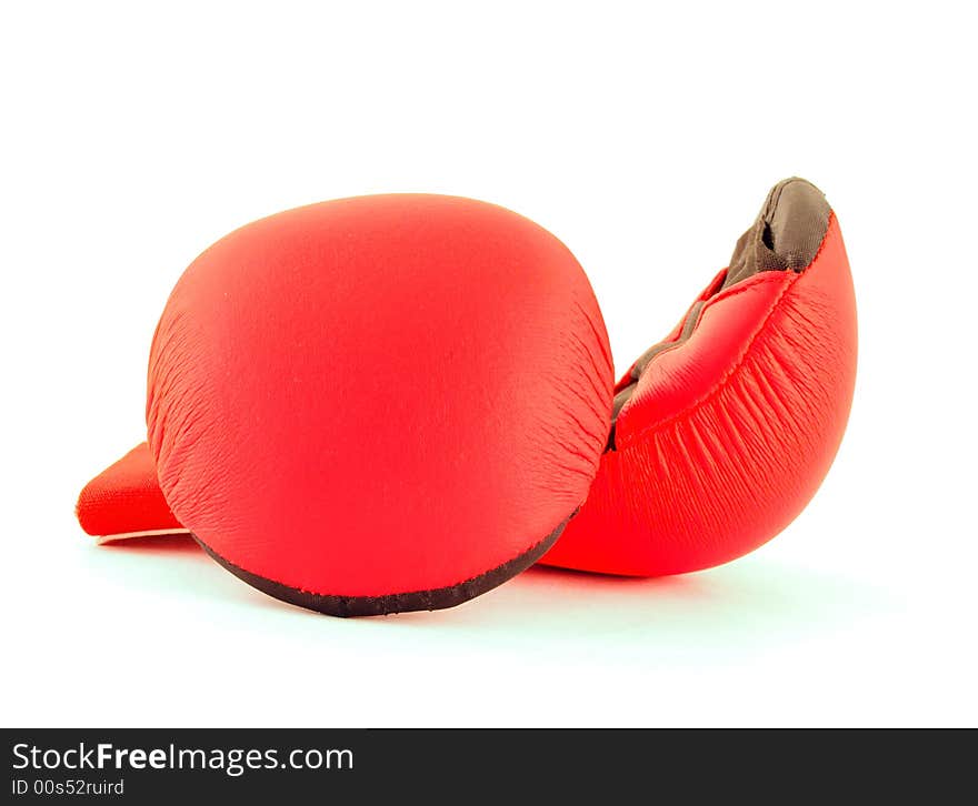 Red and black fitboxing gloves on a white background. Red and black fitboxing gloves on a white background