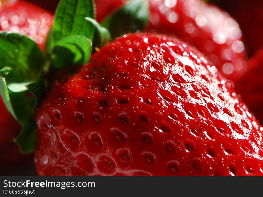 Juicy strawberry in close up