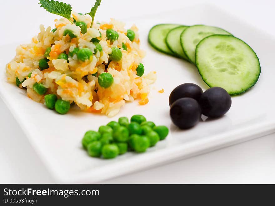 Pilau with vegetables.