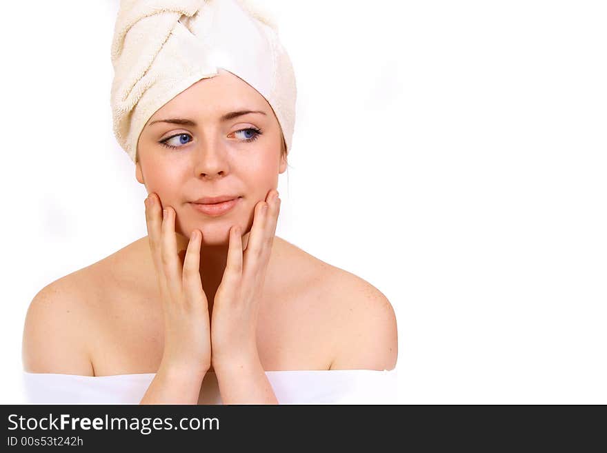 Portrait of a beautiful woman getting ready for the spa treatment