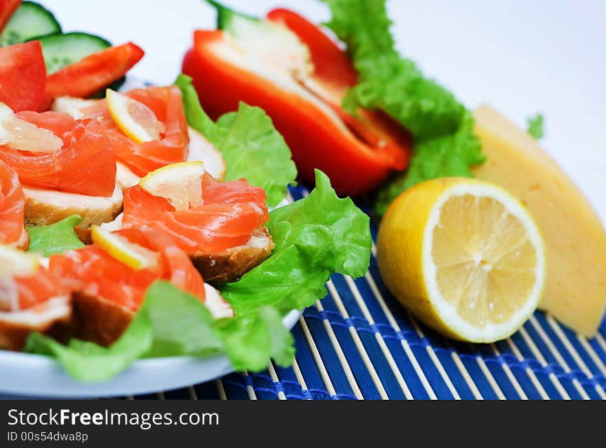 Salmon canape. Close up shot.