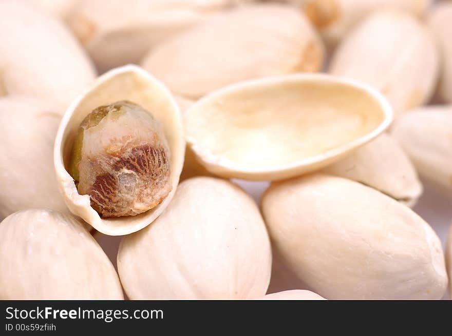 Peeled hard shell cobnut close up or macro