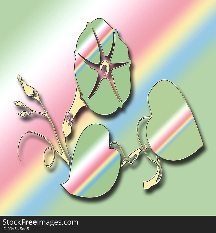 Morning glories on pink and green gradient background. Morning glories on pink and green gradient background