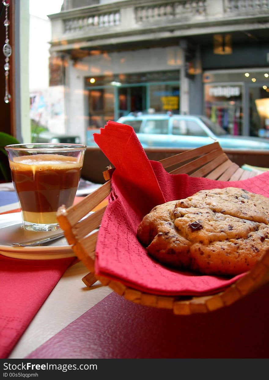 Coffee with chocolate biscuits