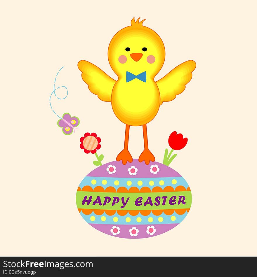 An Easter chick on the colorful Easter egg. An Easter chick on the colorful Easter egg