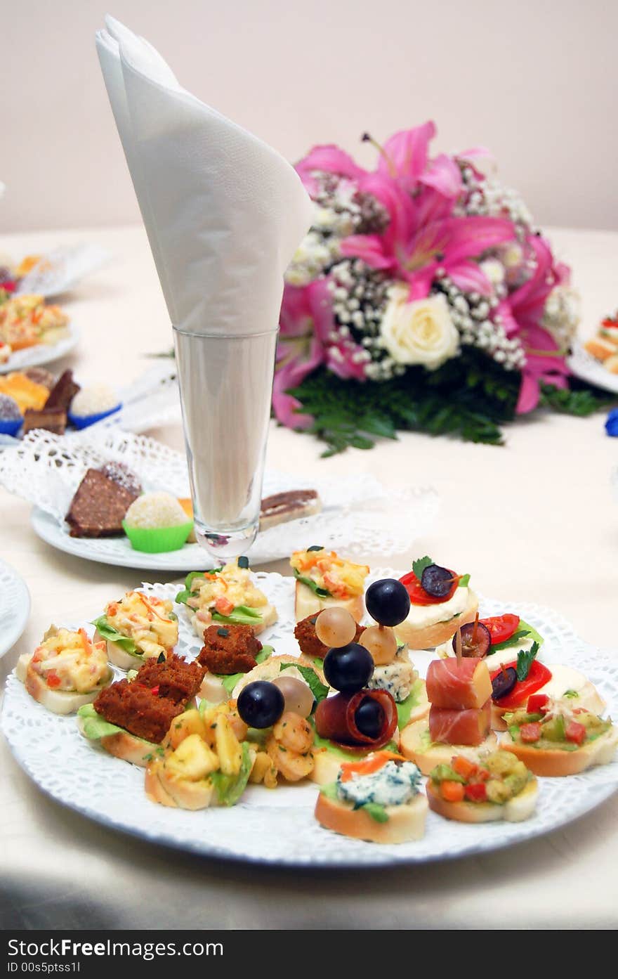 Decoration on the table with food and sweets