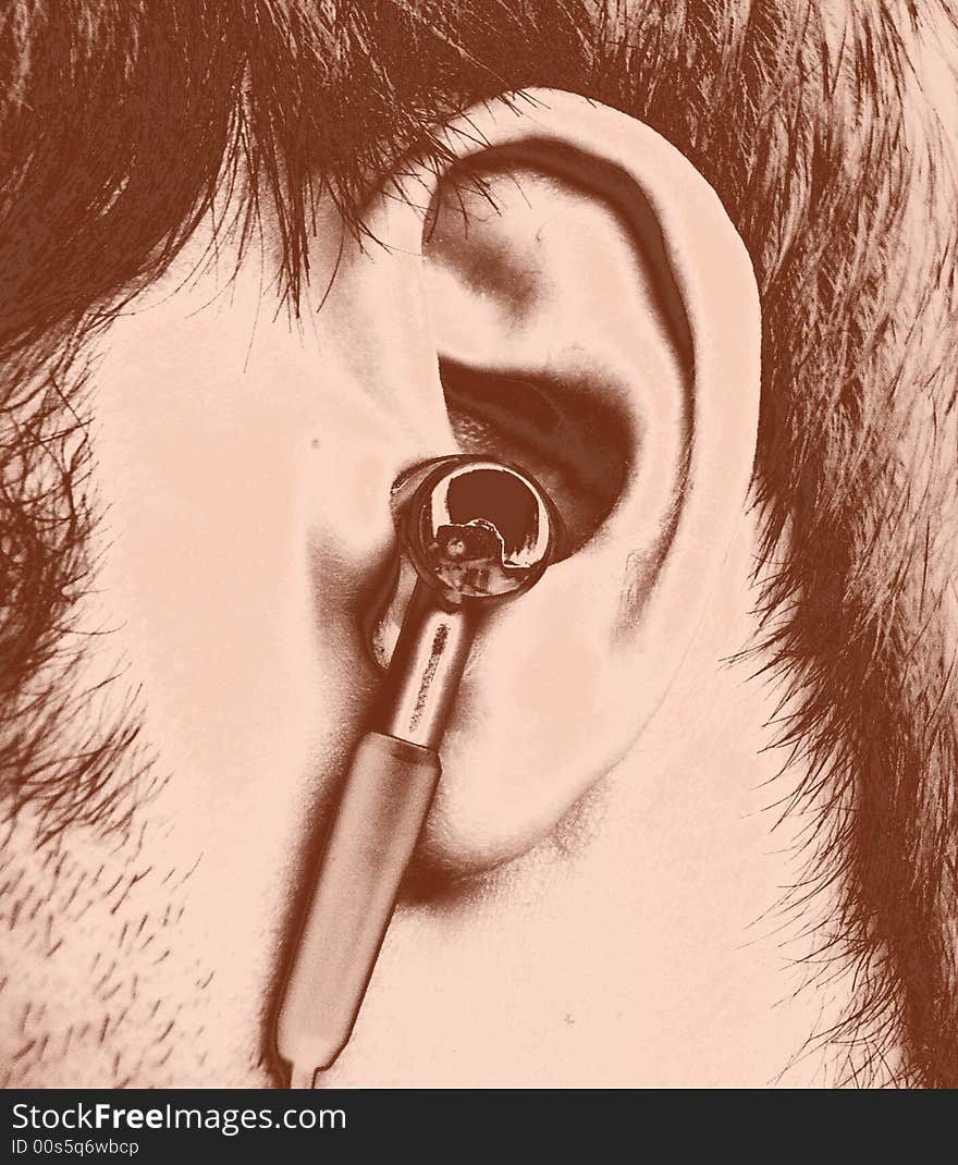 Ear With Earphone.