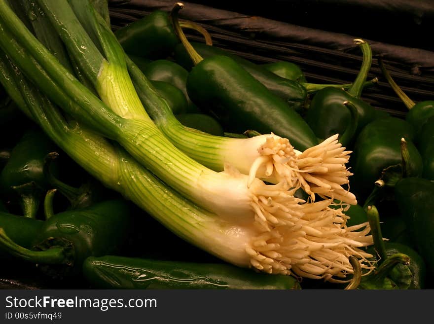 Macro of scallions and Jalapeno peppers. Macro of scallions and Jalapeno peppers