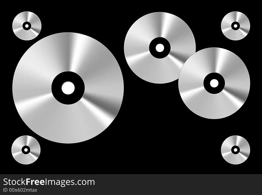 Illustration of CDs on a black background. Illustration of CDs on a black background