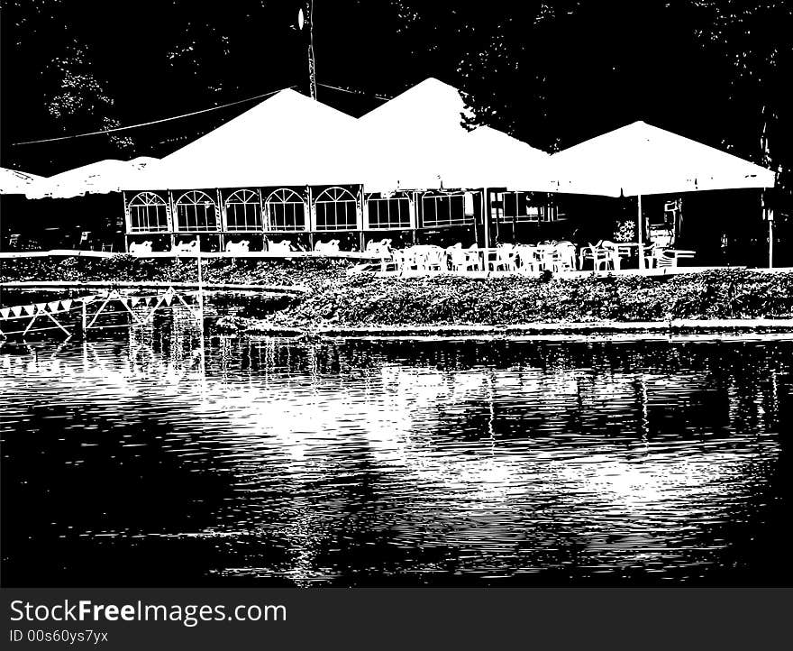 The cafe is in park of rest on a background of trees. The cafe is in park of rest on a background of trees