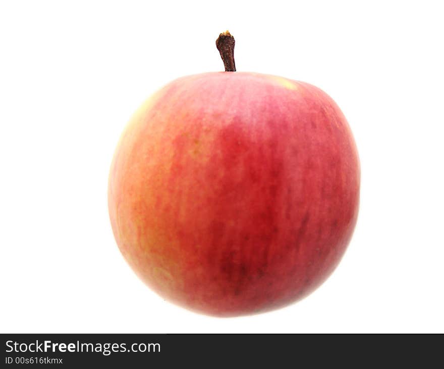 Apple with water drops on white