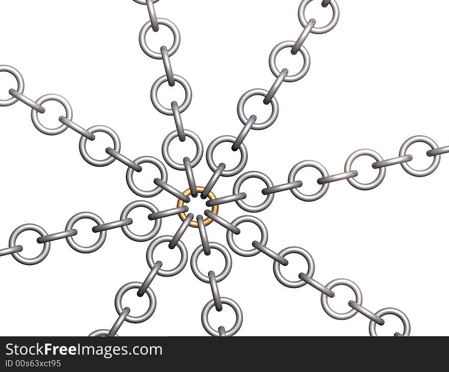 3d Gold Part Of A Circuit, Connecting Silver Parts