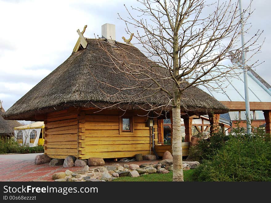 View from the backside of traditional Latvian rural house