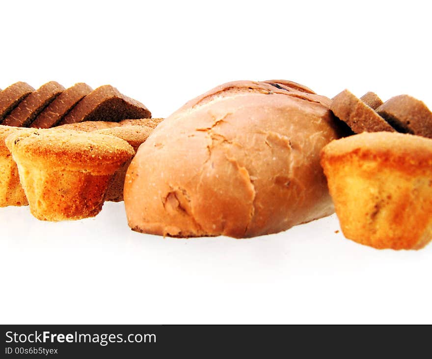 Bread and bun on white background