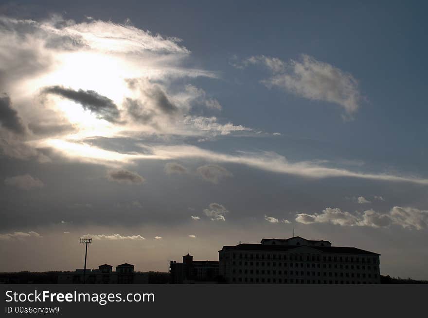 Scenic Clouds, Sky and Silhouette at Dusk in Coral Gables Florida. Scenic Clouds, Sky and Silhouette at Dusk in Coral Gables Florida