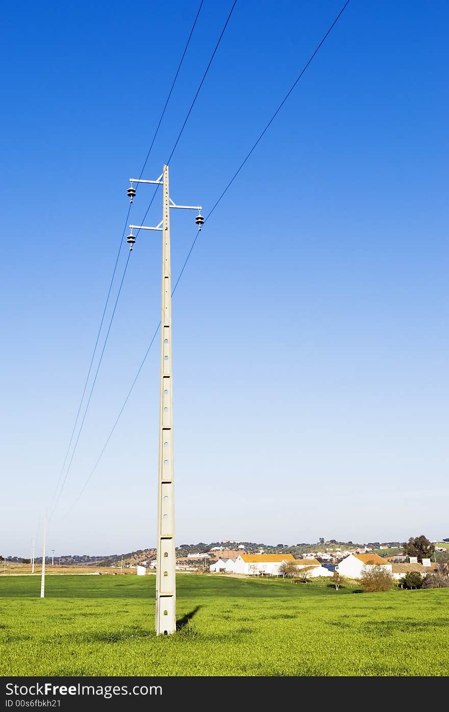 High tension power line near a rural village