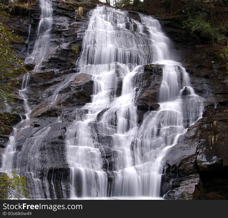 Mountian waterfall in South Carolina during winter time