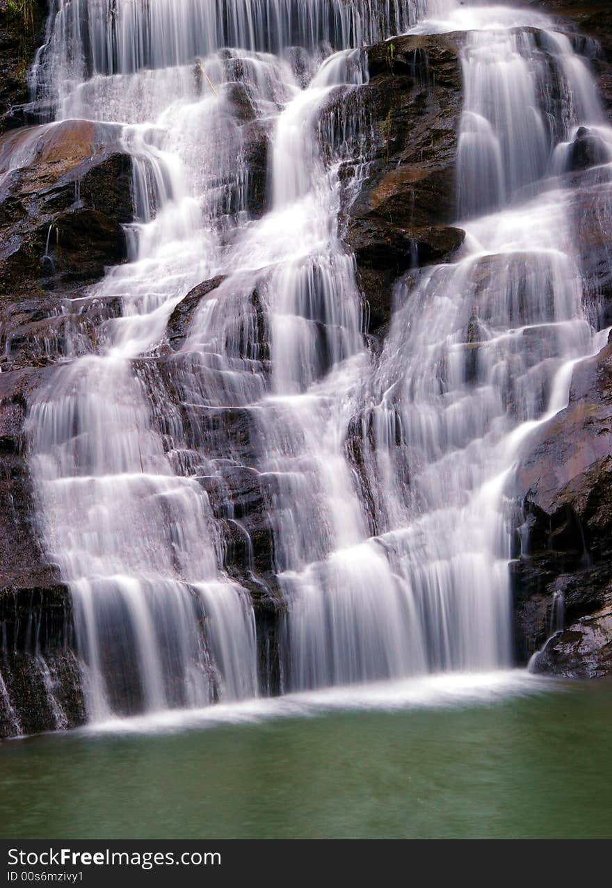 Mountian waterfall in South Carolina during winter time