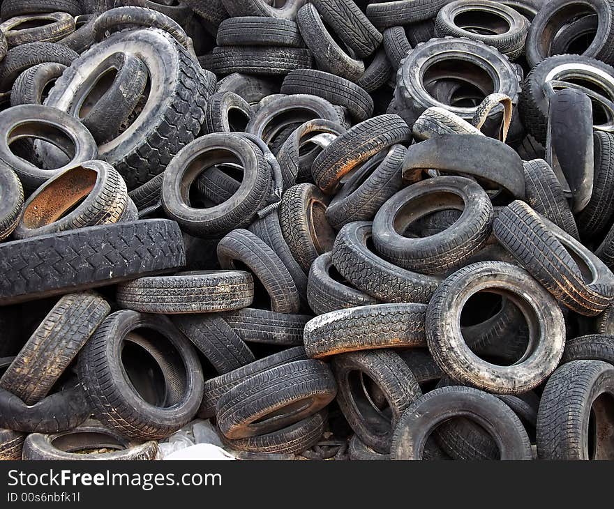 A lot of dumped tires in a landfill