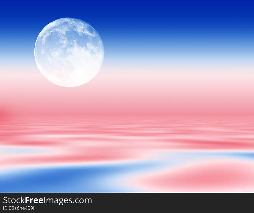 Abstract blue water background with full moon. Abstract blue water background with full moon