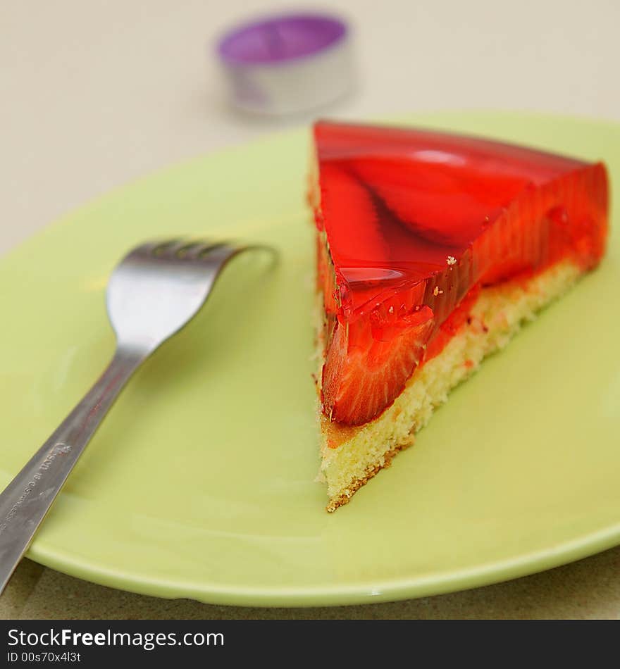 Close-up of a slice of strawberry brithday cake