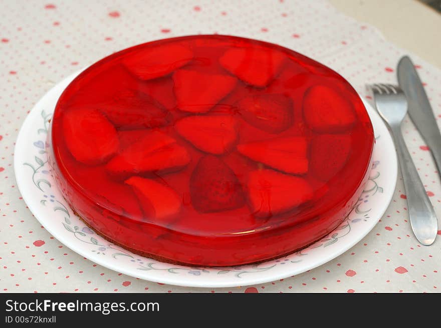 Close-up of a slice of strawberry brithday cake