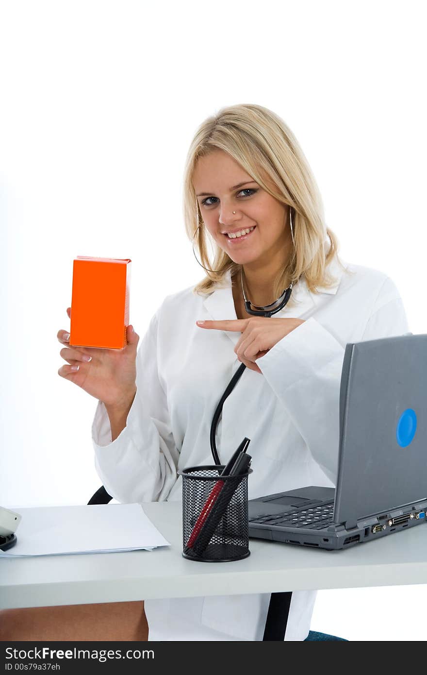 Young doctor with stethoscope on isolated background