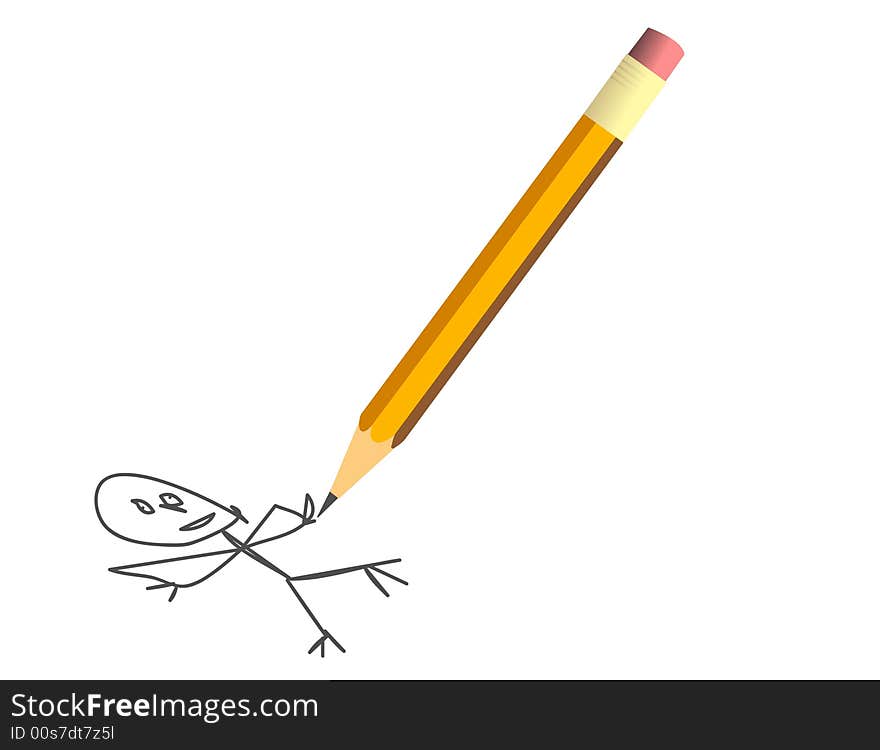 Vector illustration of a yellow pencil on white