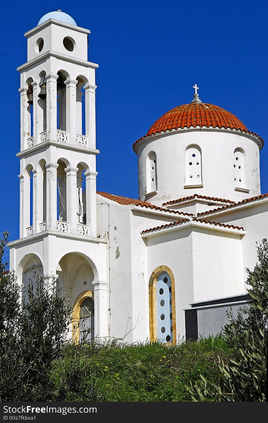 Orthodox cretan church of episkopi and its bell tower. Orthodox cretan church of episkopi and its bell tower