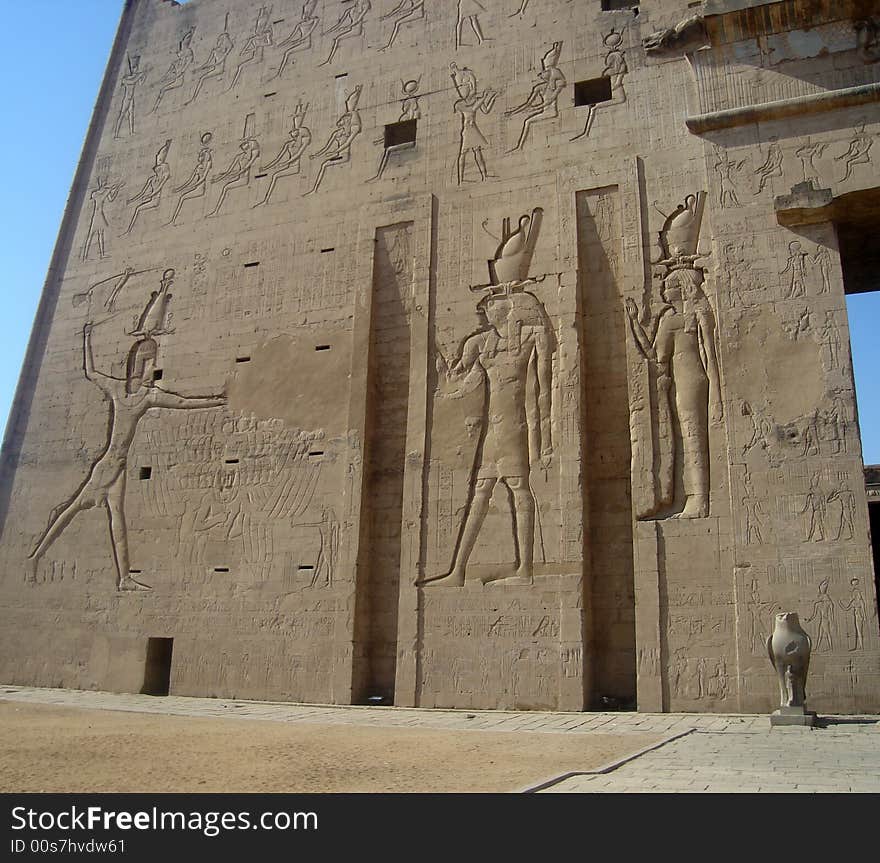 Detail of front wall of Horus temple, Edfu. Detail of front wall of Horus temple, Edfu