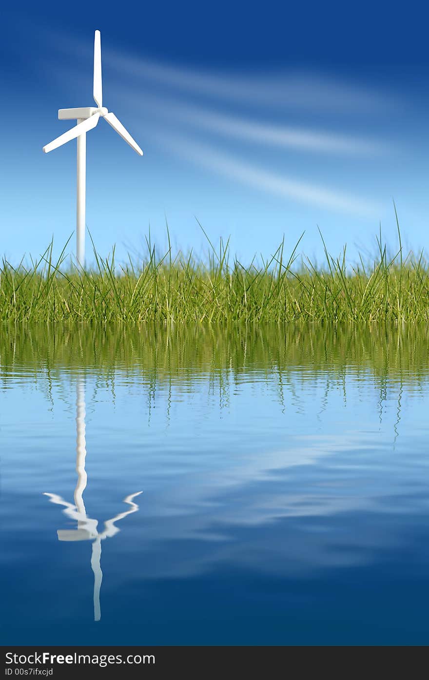 Wind turbines on green field