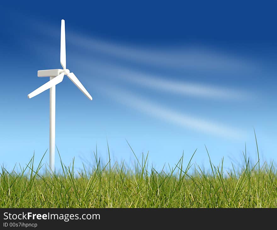 Wind turbines on green field