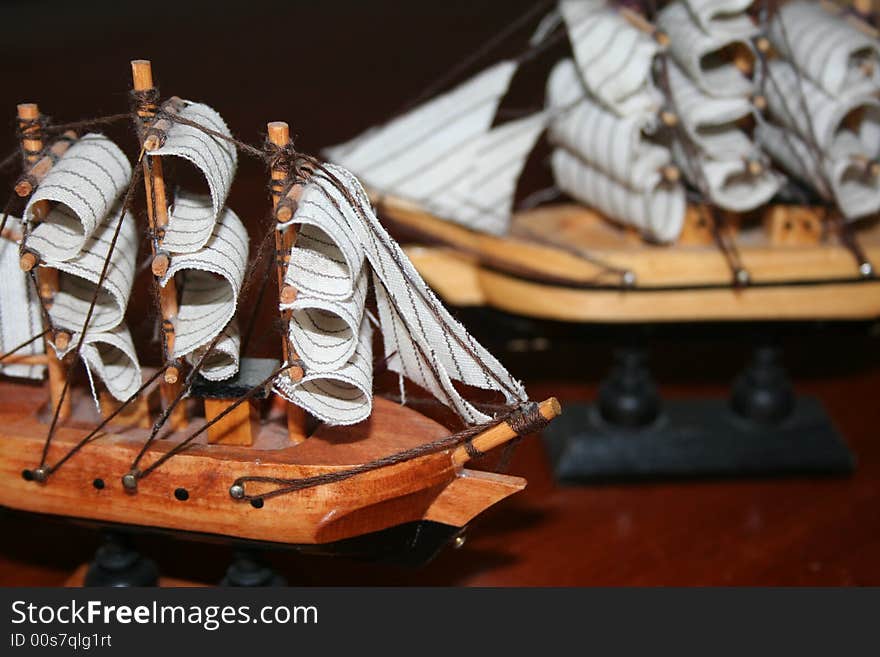 Two Toy Ship On Wood Backgroun