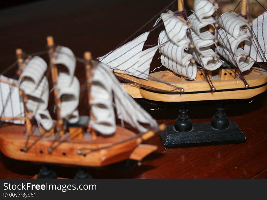 Two Toy Ships On Wood Background 2