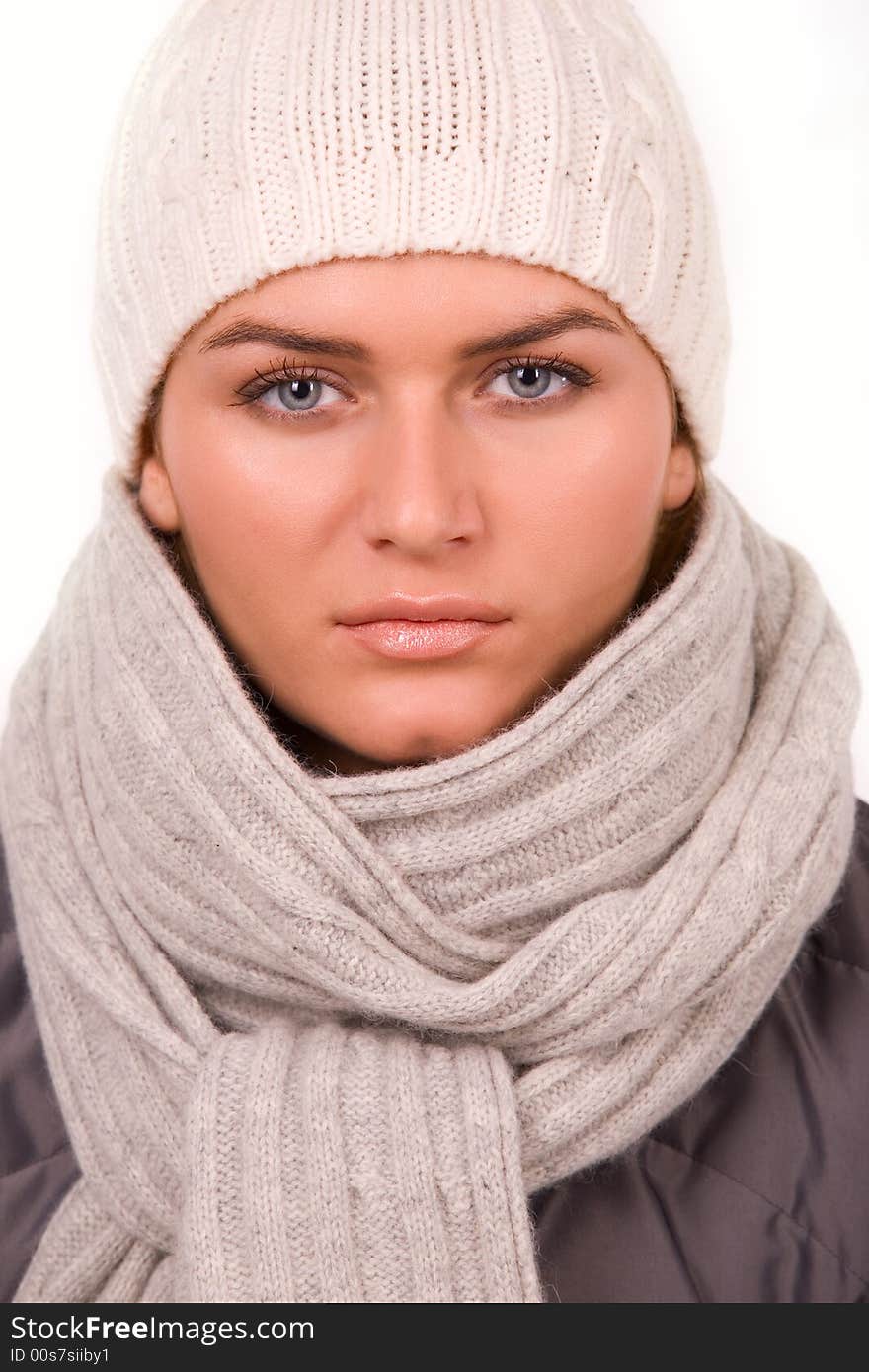 Pretty young woman dressed winter style clothes on