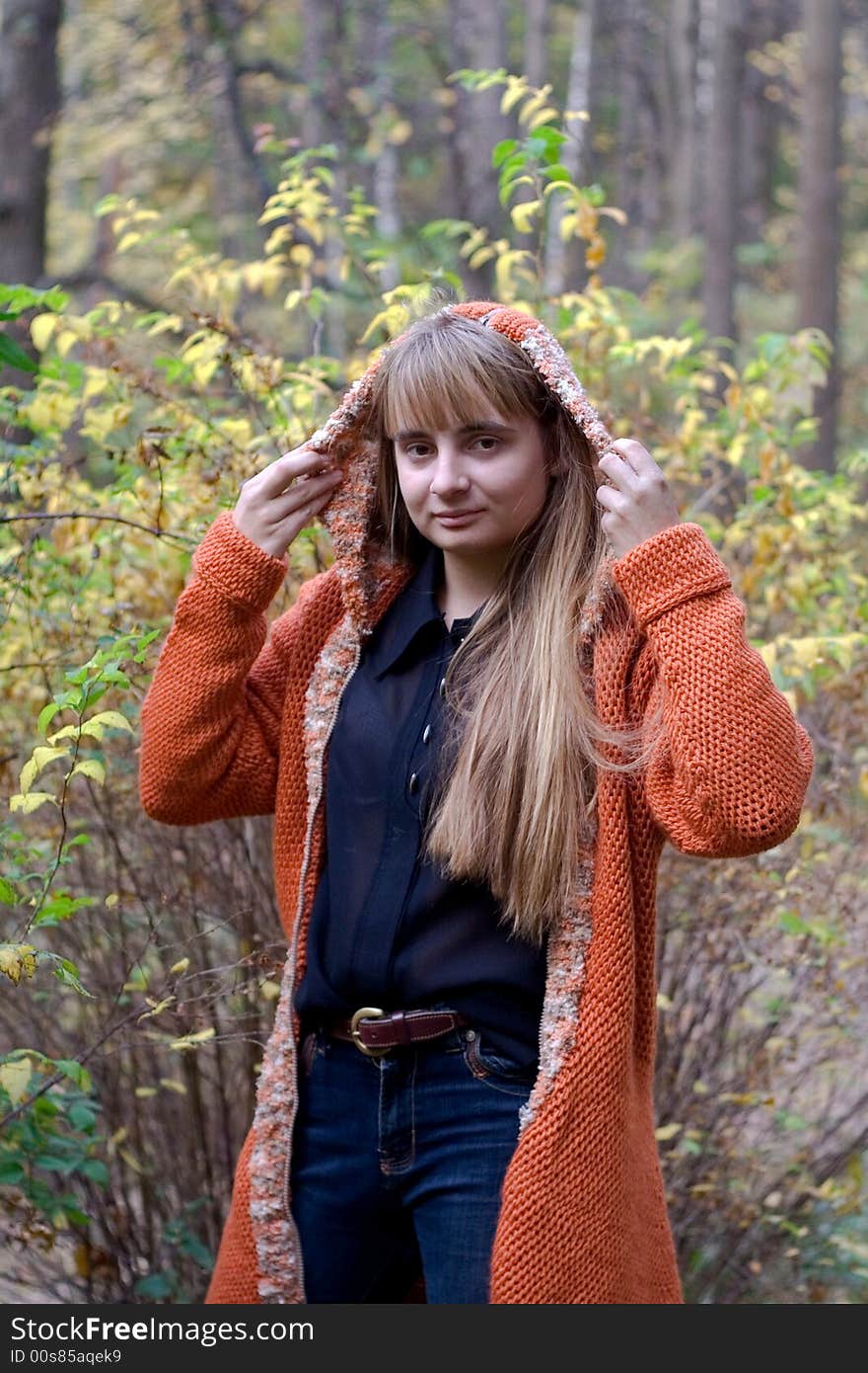 Portrait of the beautiful girl in autumn forest. Portrait of the beautiful girl in autumn forest.